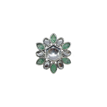 Saloni Fashion Jewellery Modish Flower Design Silver Plated Kundan Stone Adjustable Finger Ring For Women and Girls