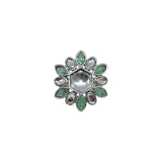Saloni Fashion Jewellery Modish Flower Design Silver Plated Kundan Stone Adjustable Finger Ring For Women and Girls