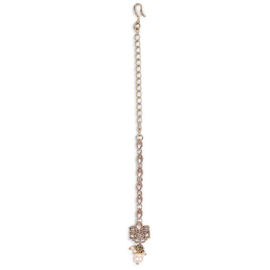Saloni Fashion Jewellery Traditional Flower Shape and Pearl Silver Gold Plated Maang Tikka For Women