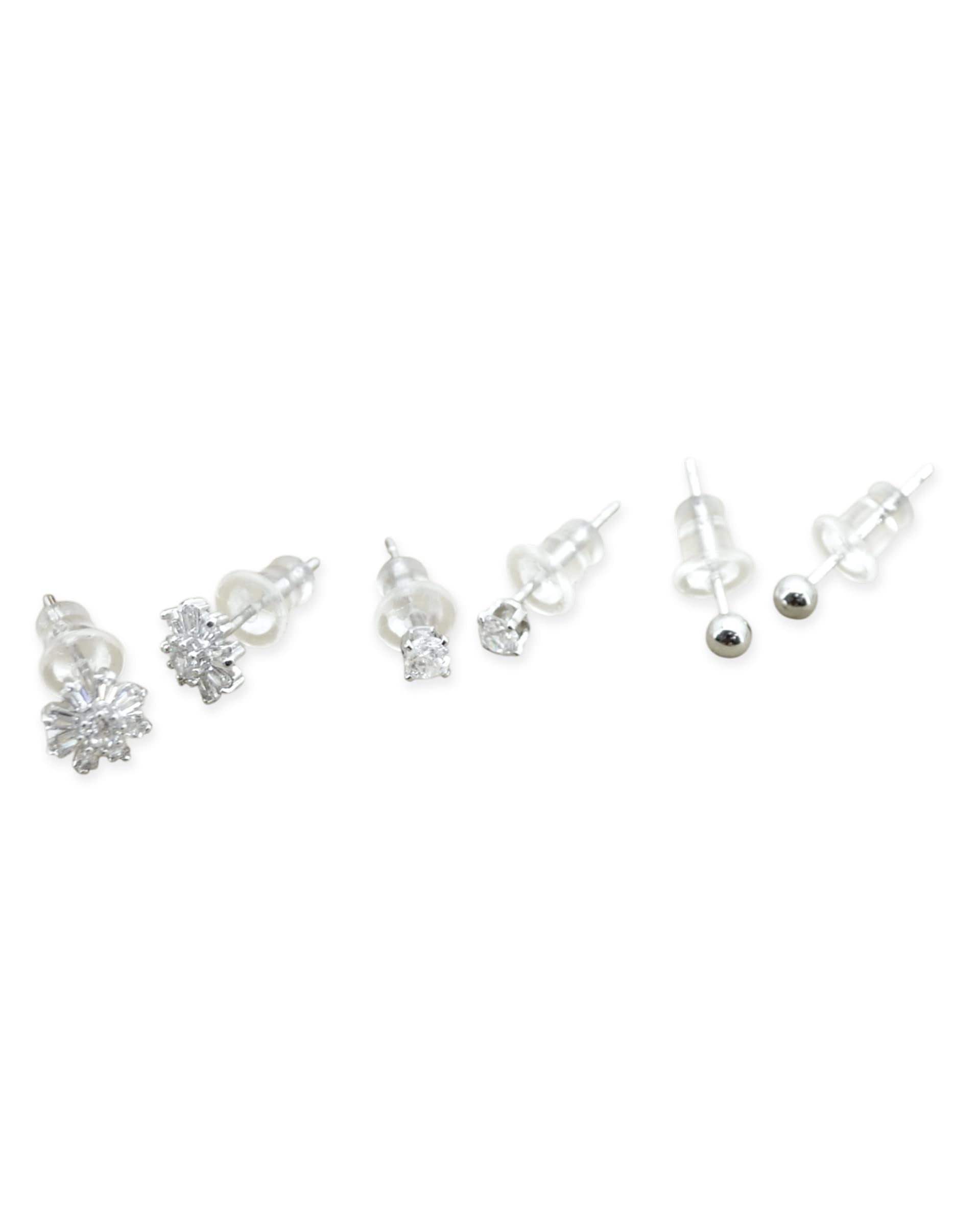 Saloni Fashion Jewellery Classy Flower Desing Combo of 3 Silver Plated Stud Earring For Women and Girls