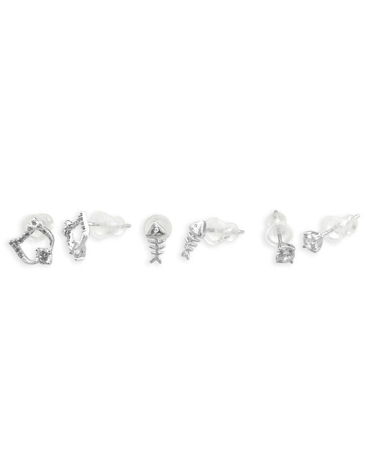 Saloni Fashion Jewellery Attractive Round and Fish Design Combo of 3 Silver Plated Stud Earring For Women and Girls