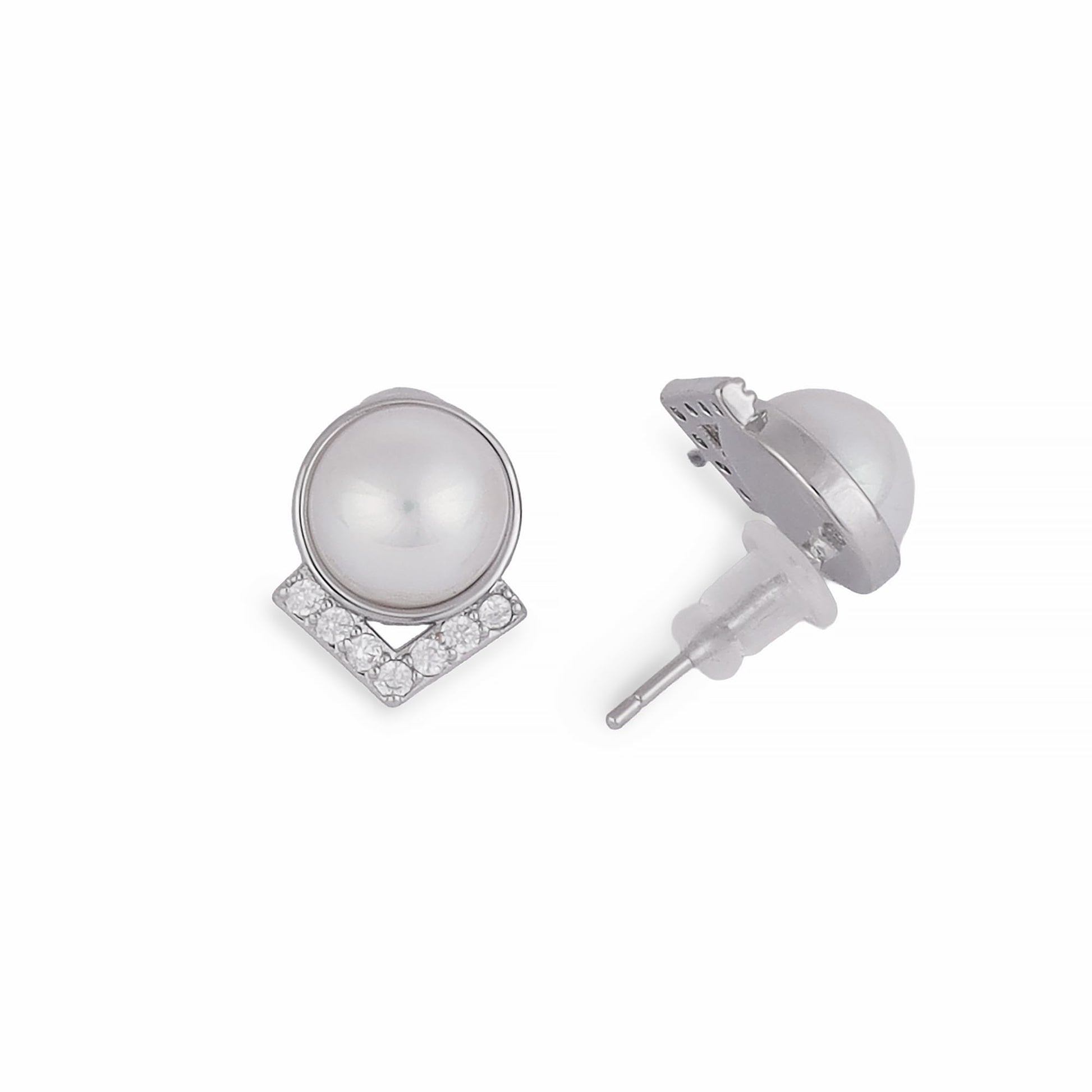 Saloni Fashion Jewellery Attractive Round Mother Pearl Silver Plated Stud Earring For Women