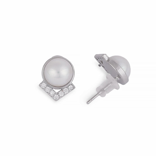 Saloni Fashion Jewellery Attractive Round Mother Pearl Silver Plated Stud Earring For Women