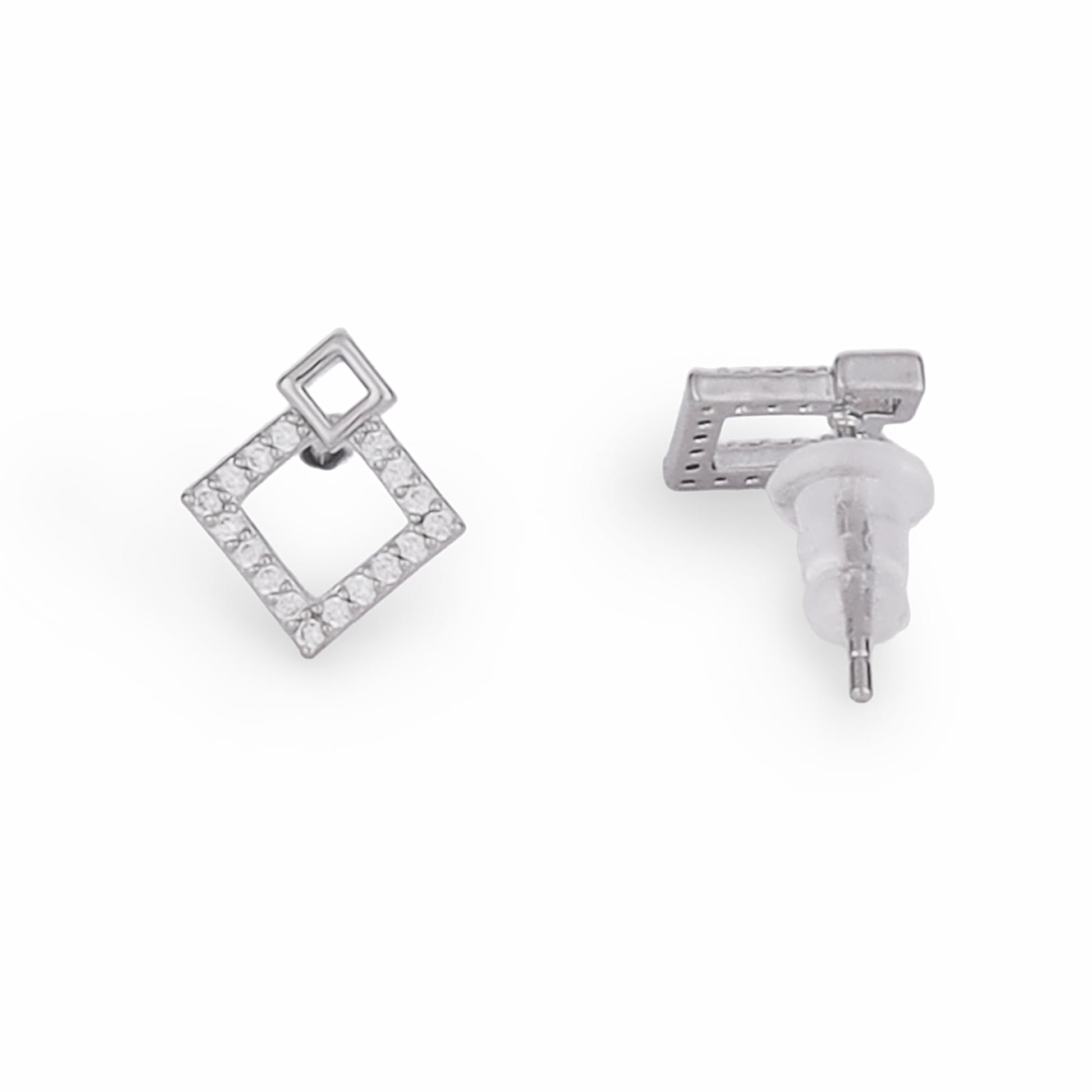 Saloni Fashion Jewellery Trendy Trangle Shape Studded CZ Silver Plated Stud Earring For Women