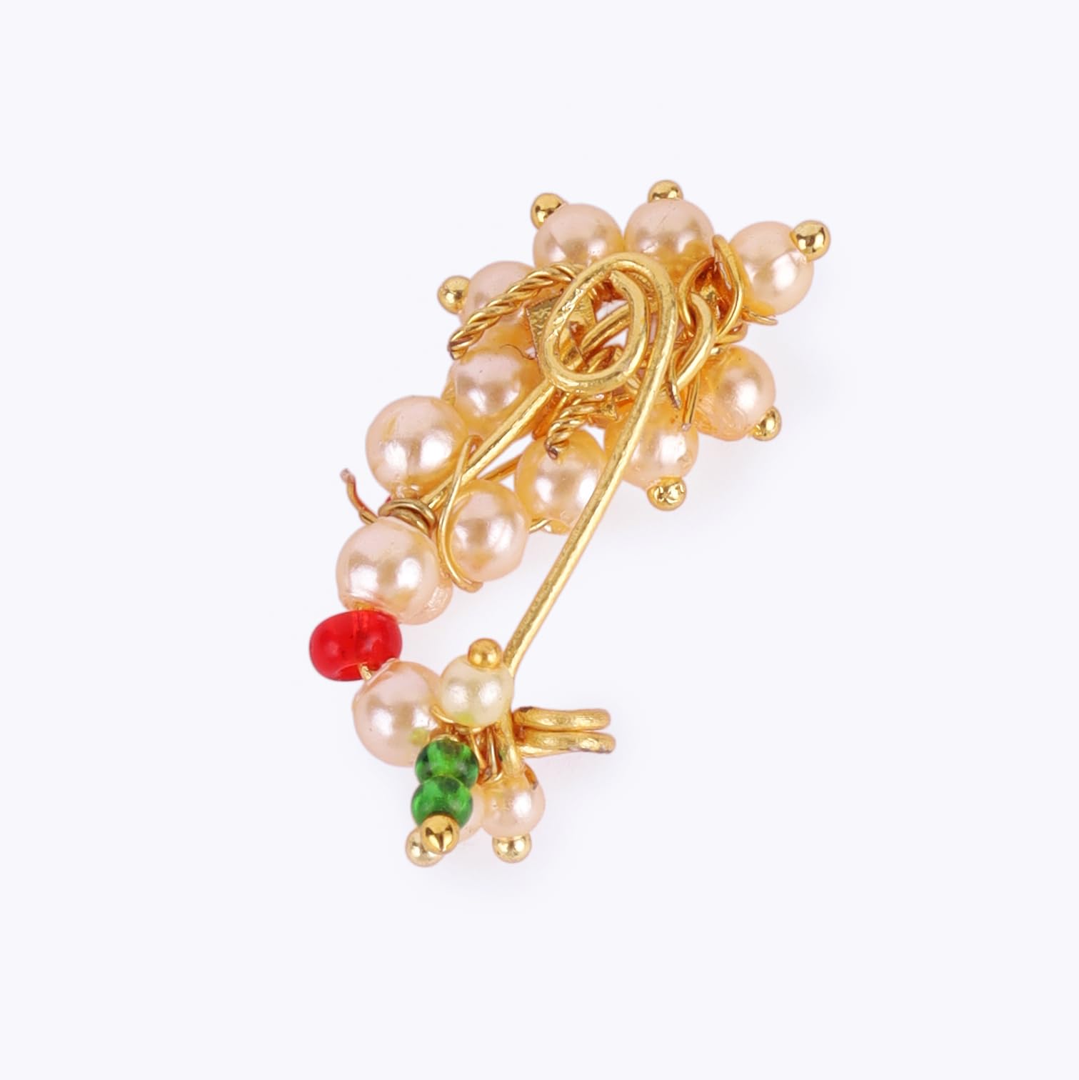 Saloni Fashion Jewellery Traditional Beautiful Oval Shape Gold Plated Maharashtrian Nosepin / Nath Without Piercing For Women and Girls