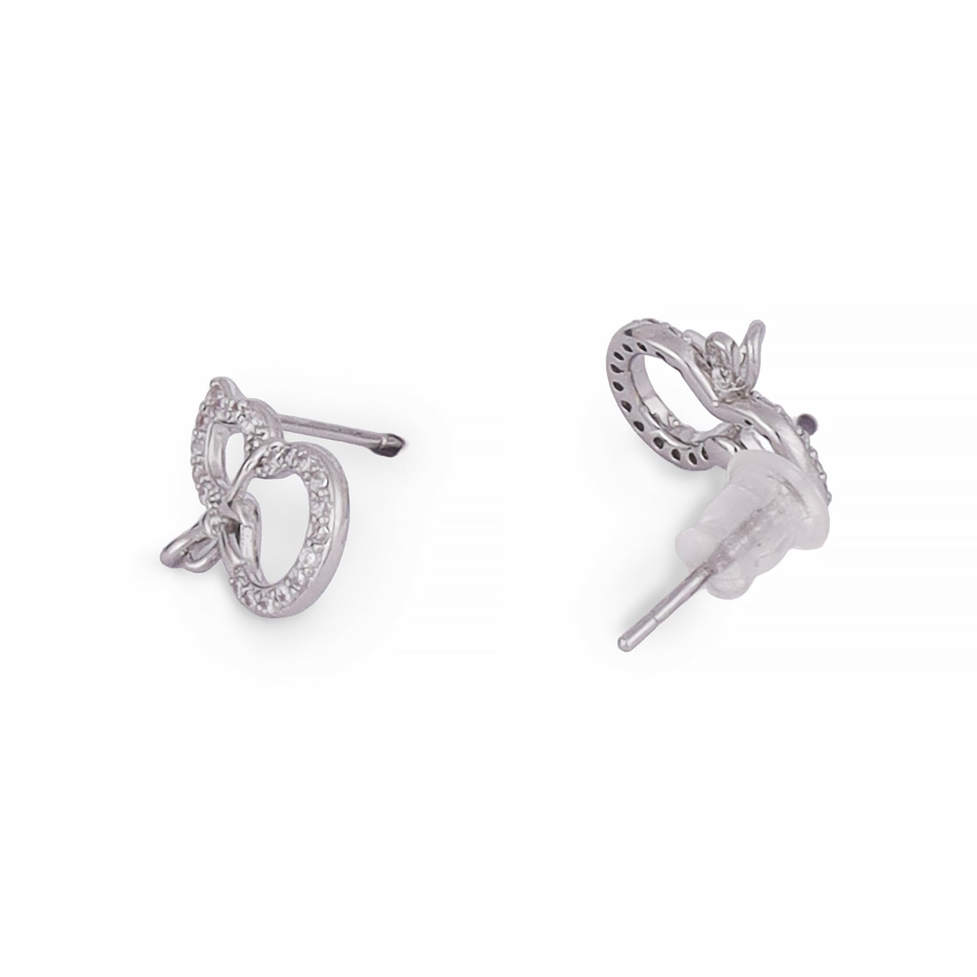 Saloni Fashion Jewellery Stylish Figure 8 Shape Studded CZ Silver Plated Stud Earring For Women