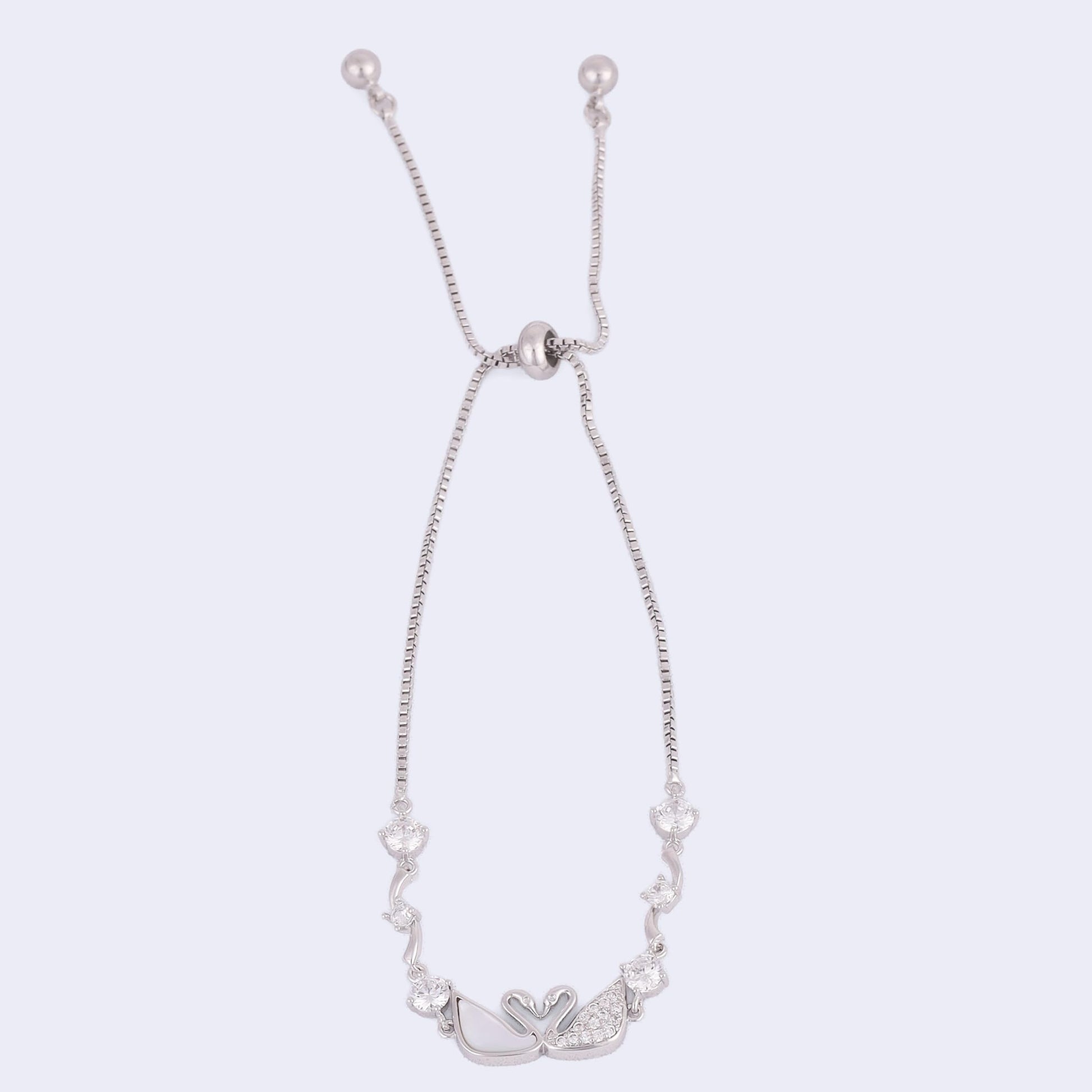 Saloni Fashion Jewellery Lovely Swan Design Silver Plated Free Size Charm Bracelet For Women