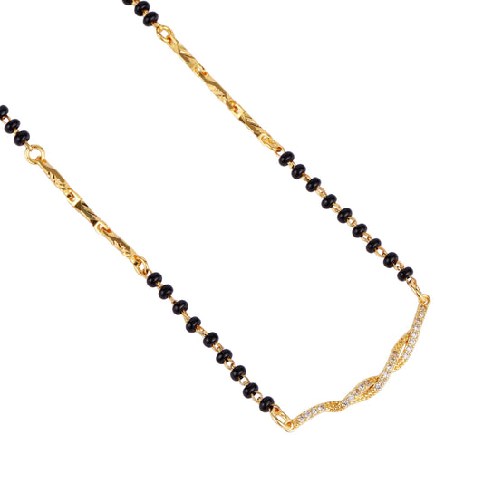 Saloni Fashion Jewellery Traditional Stylish Twinkling Unique Gold Plated Black Beaded Adjustable Chain Mangalsutra For Women