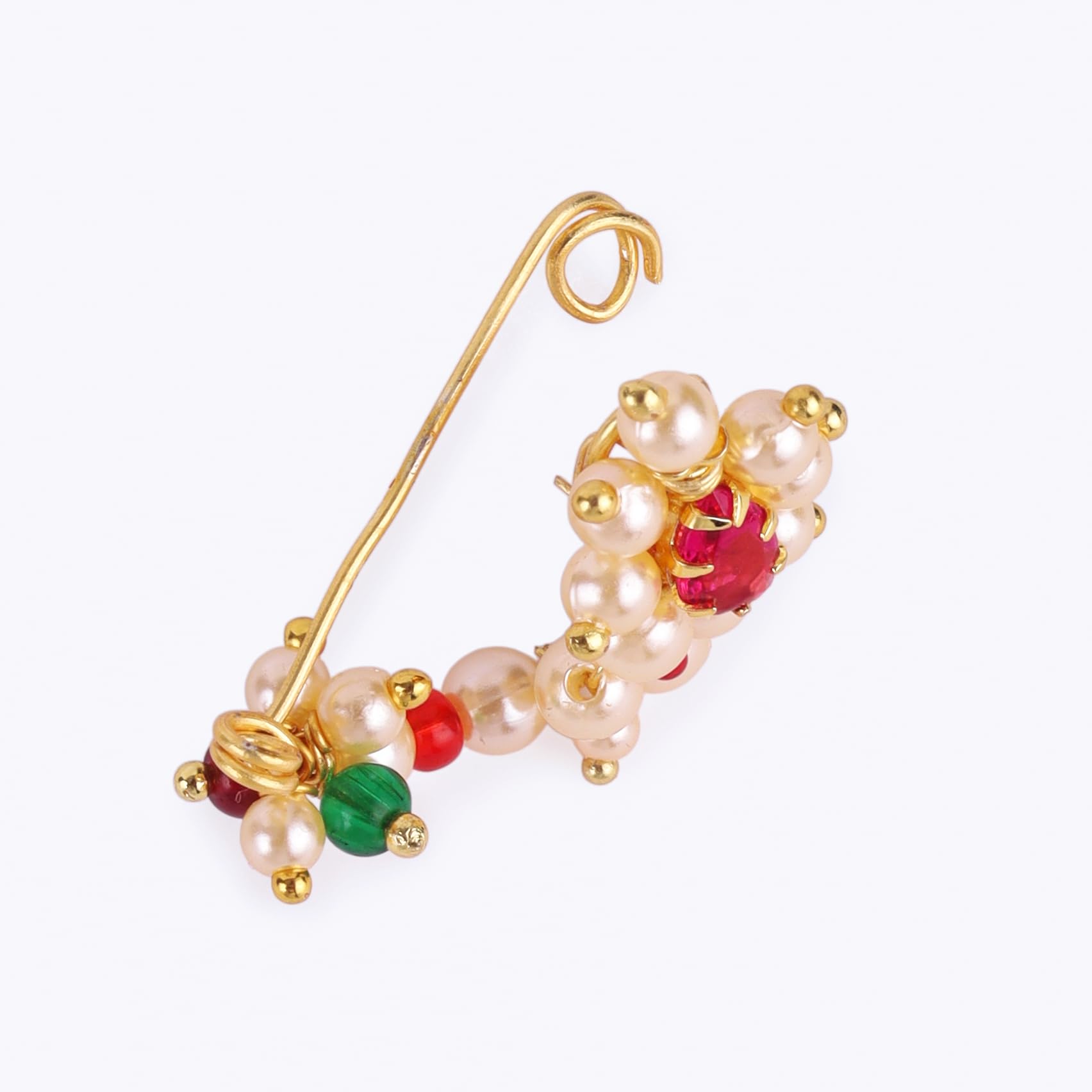 Saloni Fashion Jewellery Traditional Appealing Oval Shape Gold Plated Maharashtrian Nosepin / Nath Without Piercing For Women and Girls