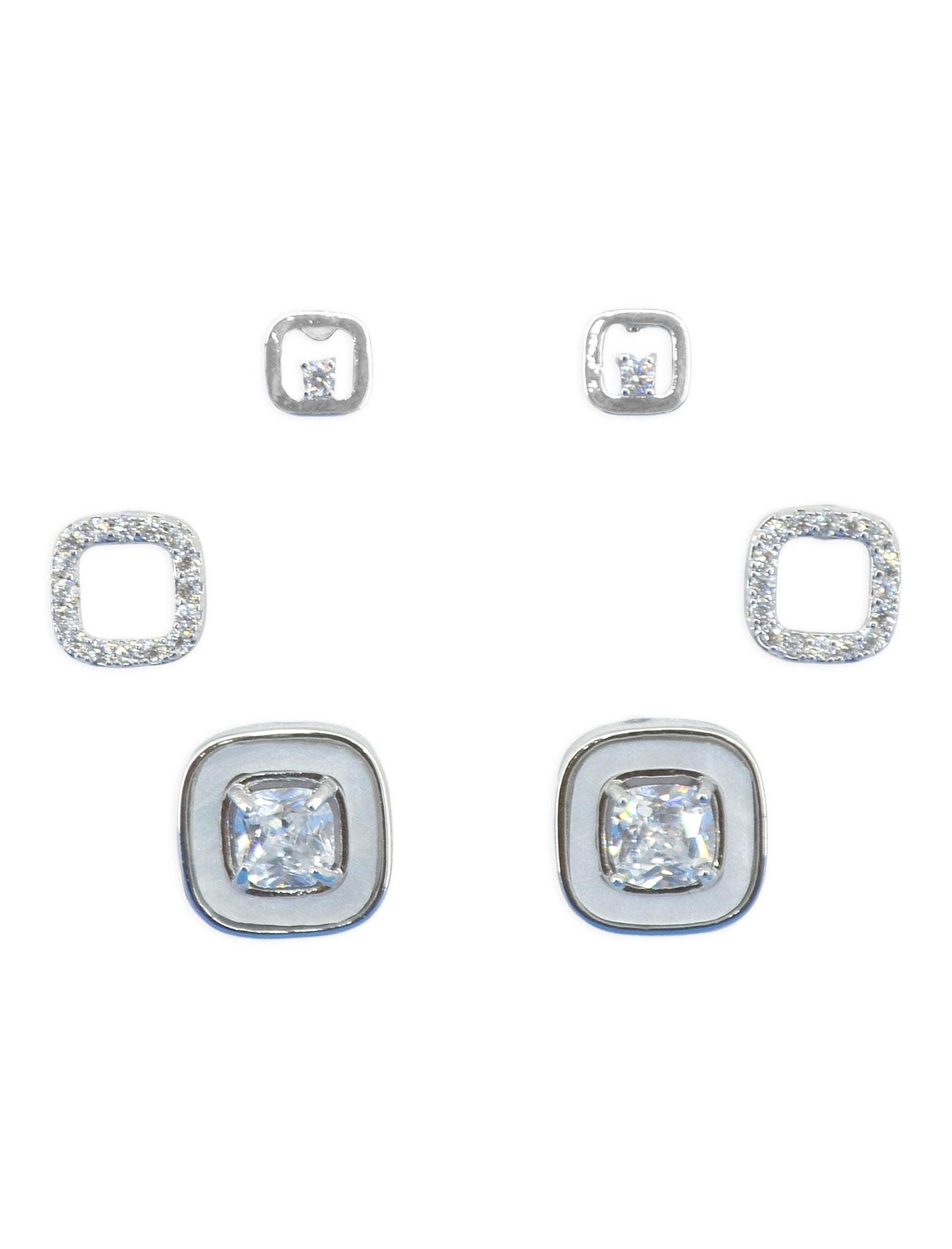 Saloni Fashion Jewellery Lovely Circle Shape CZ Brass Silver Plated Set of 3 Combo Stud Earring For Women and Girls