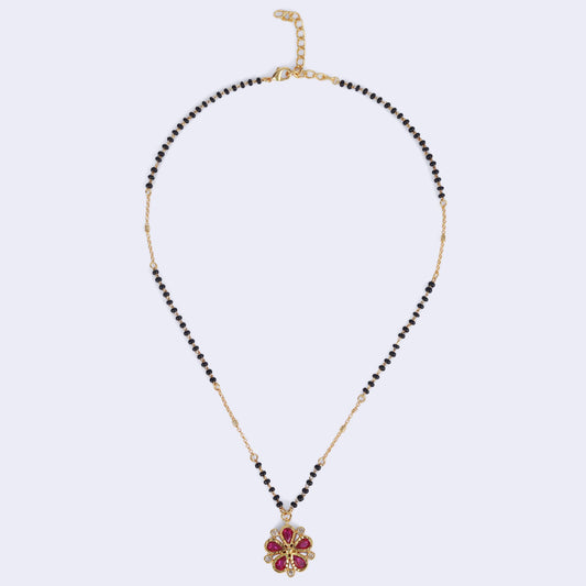 Saloni Fashion Jewellery Traditional Flower Design Black Beads Gold Plated Princess Necklace For Women