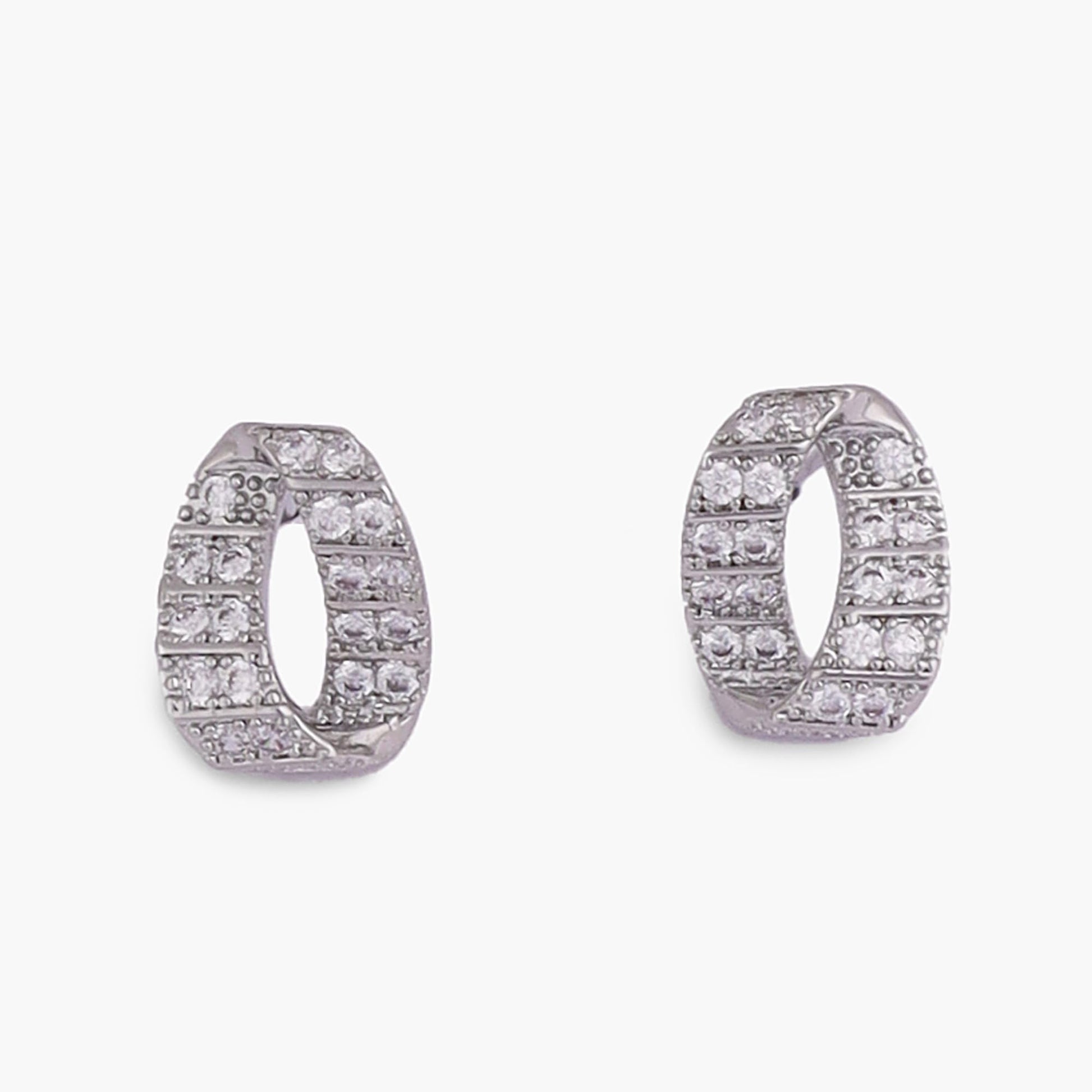 Saloni Fashion Jewellery Charming Round Shape CZ Silver Plated Stud Earring For Women