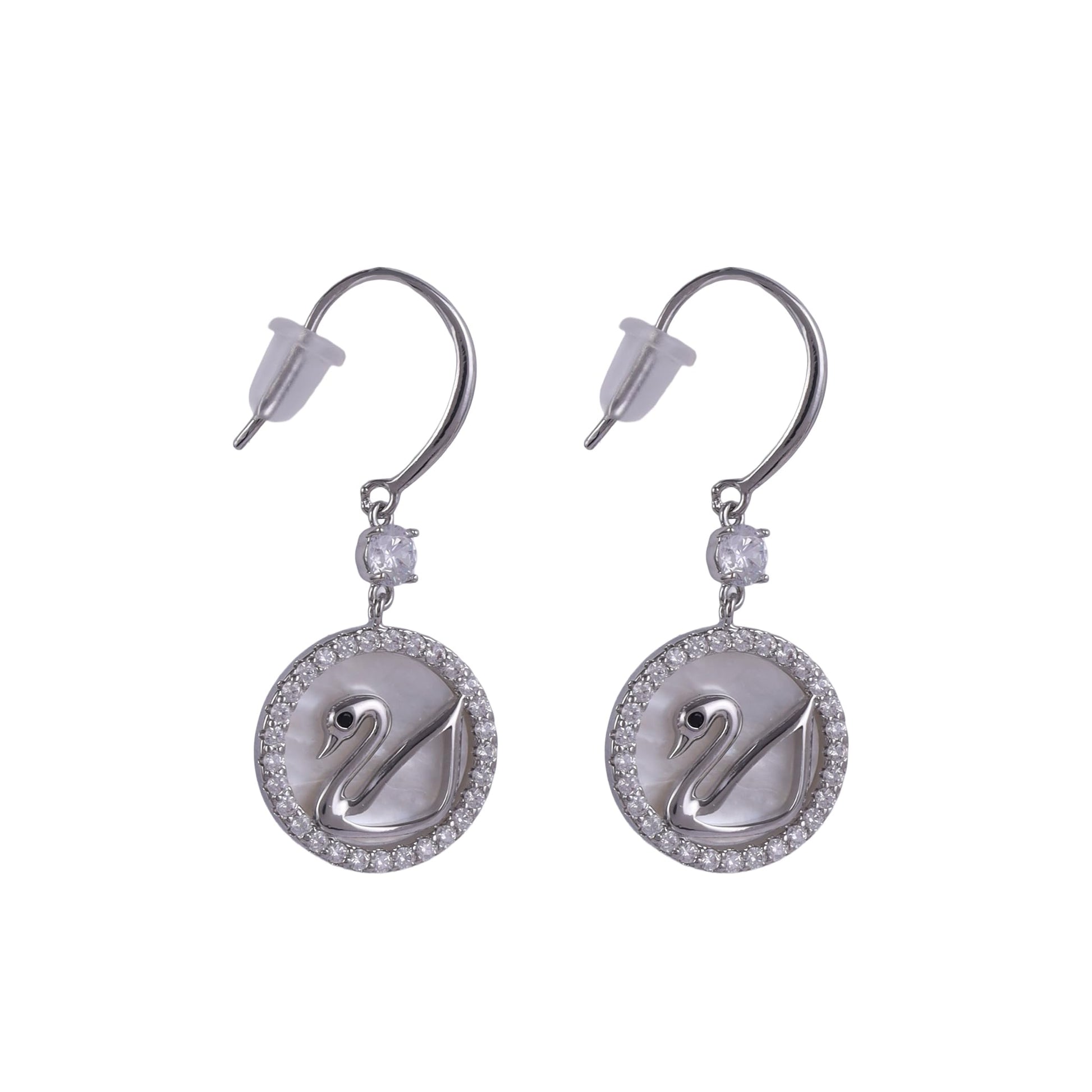 Saloni Fashion Jewellery Embedded Circle Swan Silver Plated Stud Earring For Women