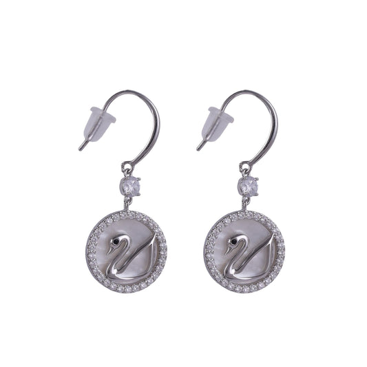 Saloni Fashion Jewellery Embedded Circle Swan Silver Plated Stud Earring For Women