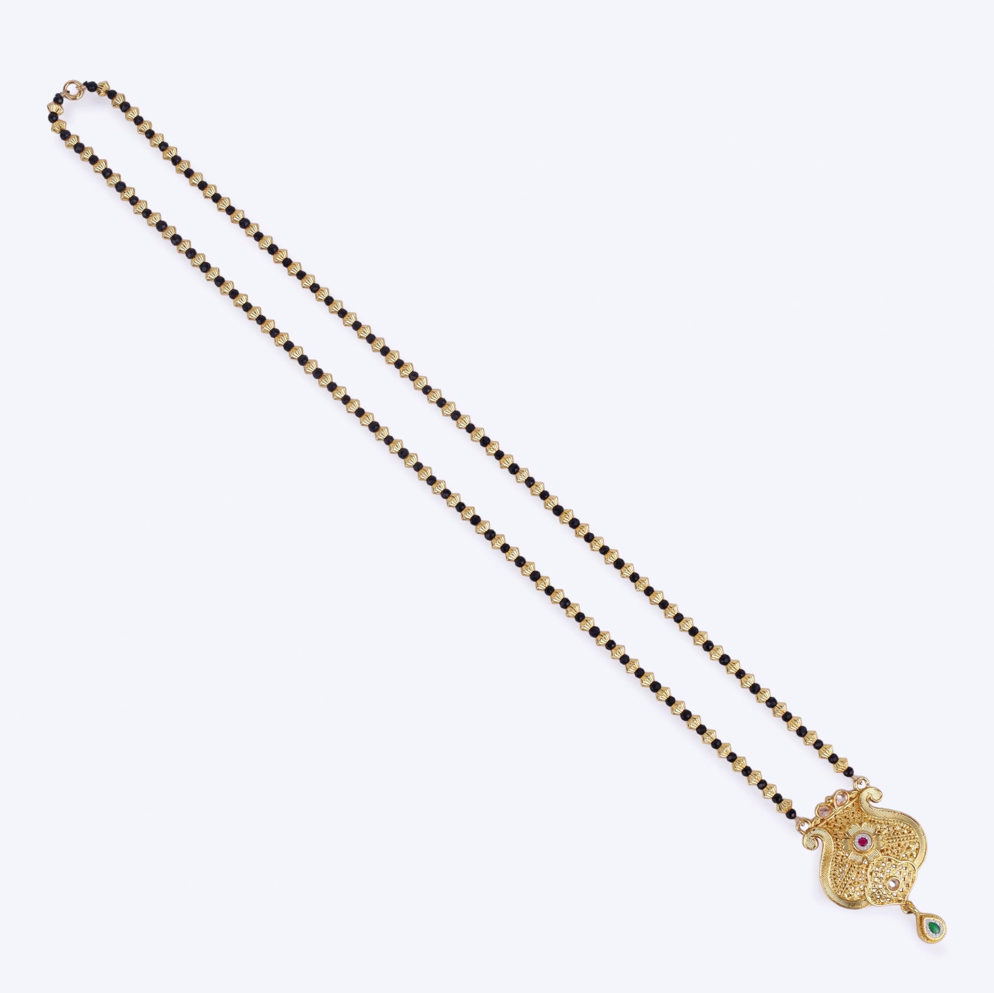 Saloni Fashion Jewellery Traditional Oval and Kalash Shape Golden Balls Gold Plated Long Bead Chain Mangalsutra For Women