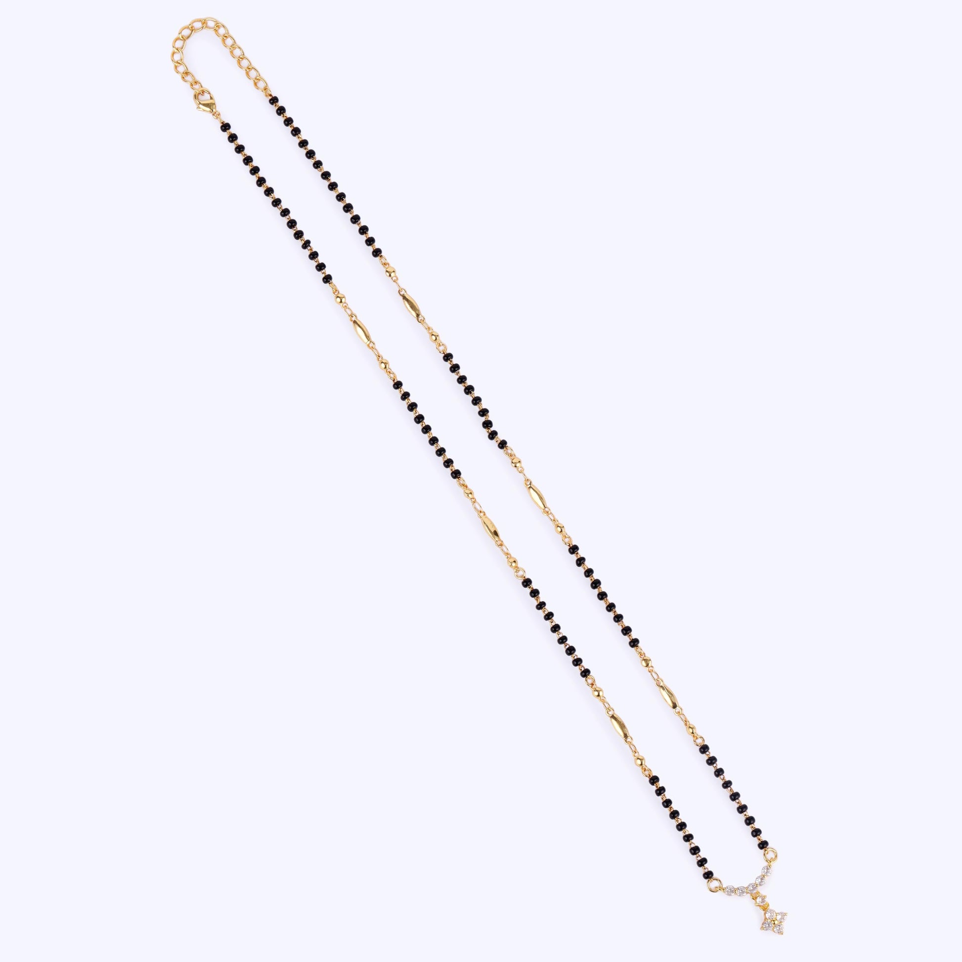 Saloni Fashion Jewellery Traditional Lovely CZ Studded Flower Design Gold Plated Black Beaded Adjustable Chain Mangalsutra For Women