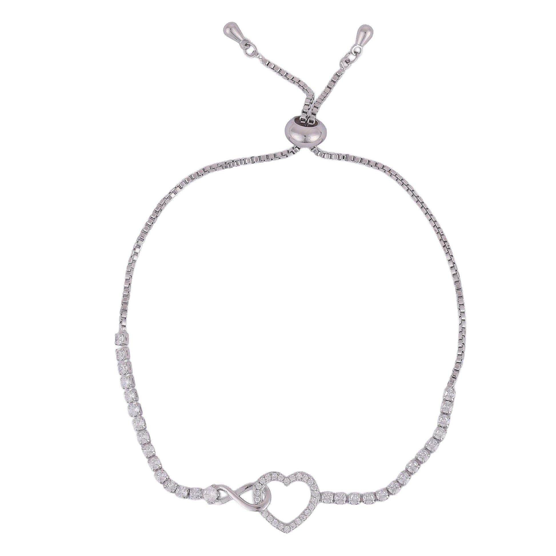 Saloni Fashion Jewellery Splendid Heart Shape Silver Plated Free Size Charm Bracelet For Women