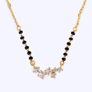 Saloni Fashion Jewellery Traditional Attractive Round Shape CZ Studded Gold Plated Black Beaded Adjustable Chain Mangalsutra For Women