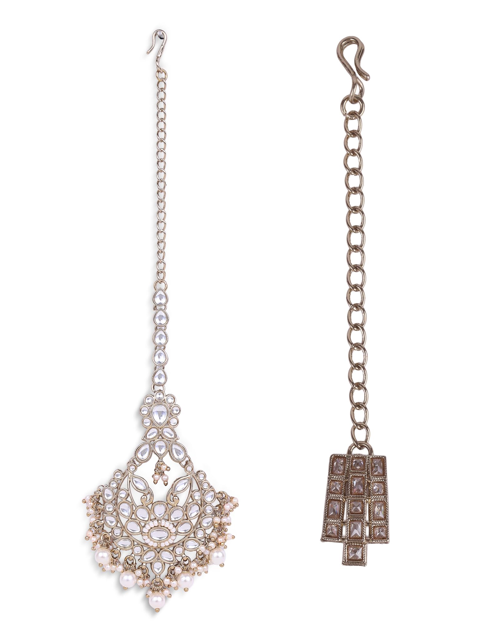 Saloni Fashion Jewellery Good-looking Sqaure Shape Gold Plated Set of 2 Combo Maang Tikka For Women and Girls