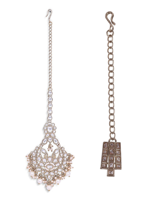Saloni Fashion Jewellery Good-looking Sqaure Shape Gold Plated Set of 2 Combo Maang Tikka For Women and Girls