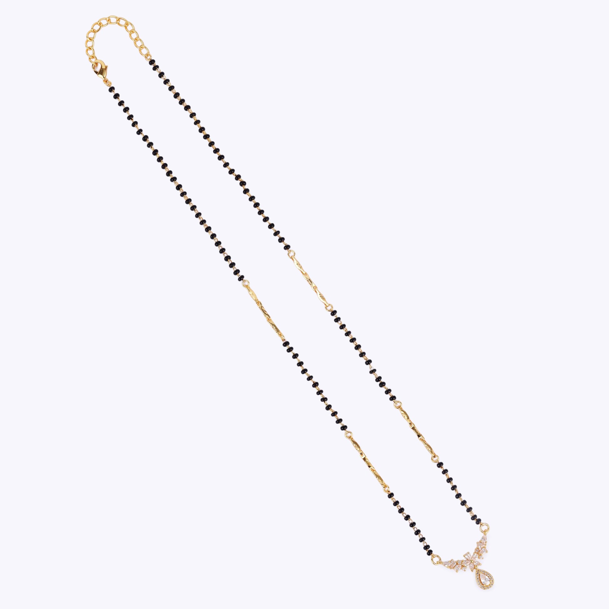 Saloni Fashion Jewellery Traditional Graceful Oval and Flower Design Gold Plated Black Beaded Adjustable Chain Mangalsutra For Women