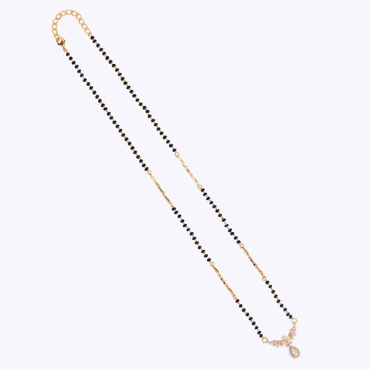 Saloni Fashion Jewellery Traditional Graceful Oval and Flower Design Gold Plated Black Beaded Adjustable Chain Mangalsutra For Women
