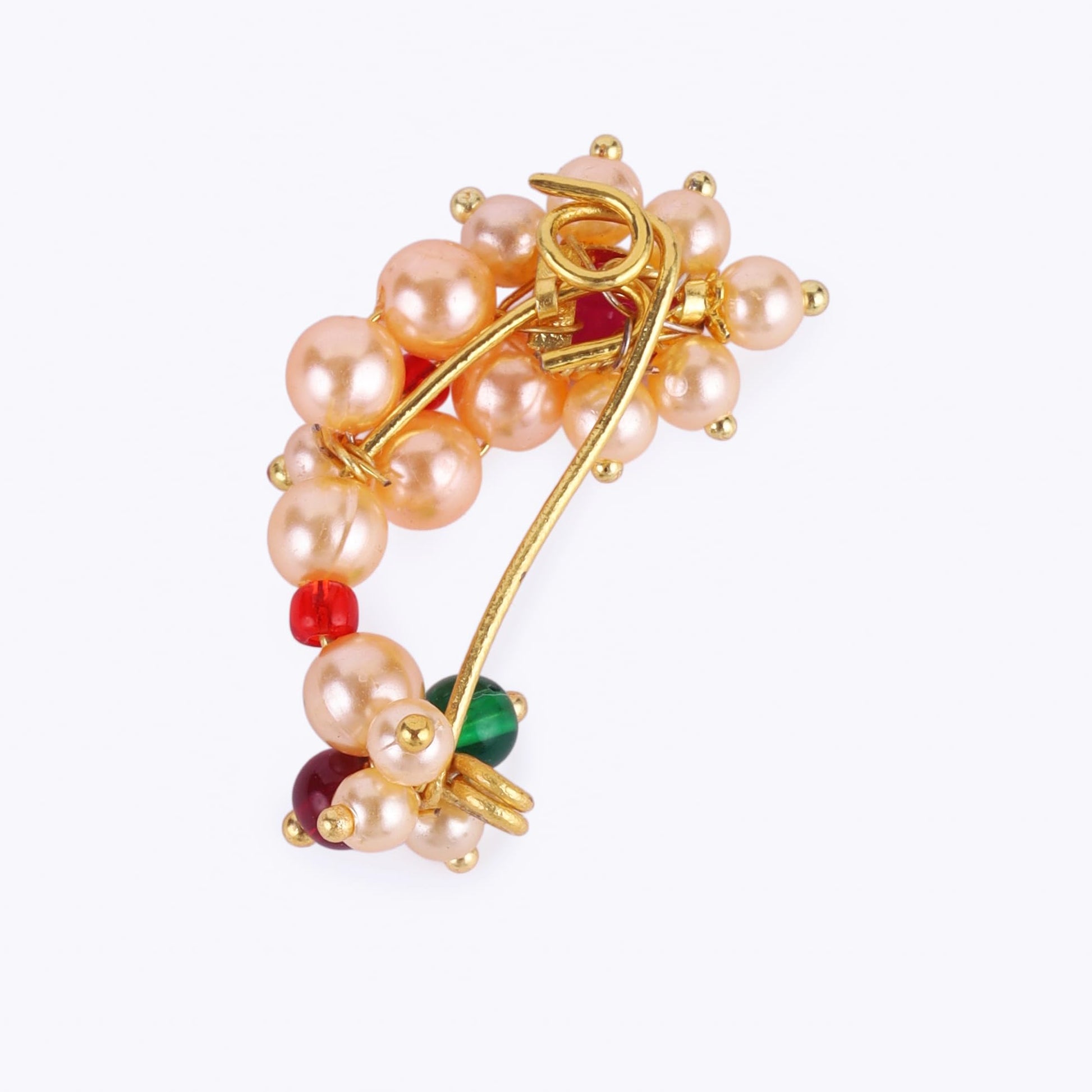 Saloni Fashion Jewellery Traditional Amazing Oval Shape Gold Plated Maharashtrian Nosepin / Nath Without Piercing For Women and Girls