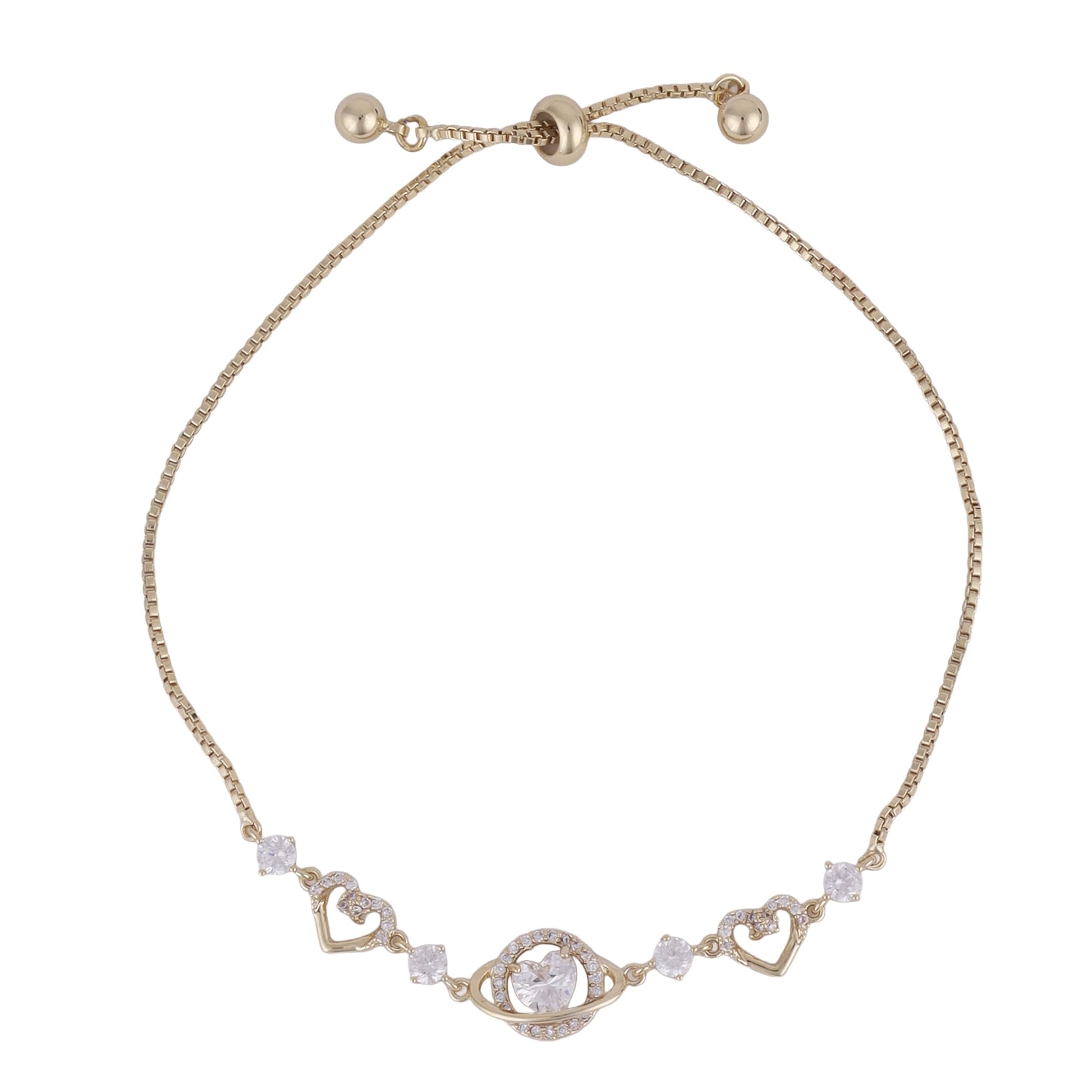 Saloni Fashion Jewellery Lavish Heart Shape Gold Plated Free Size Charm Bracelet For Women