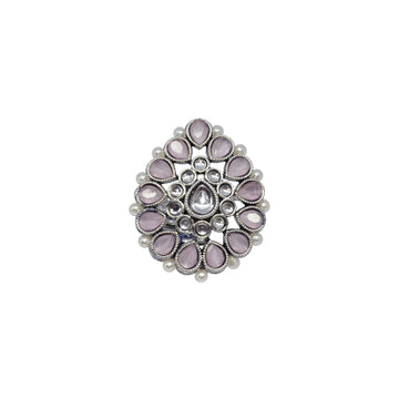 Saloni Fashion Jewellery Inspired Pear Shape Silver Plated Kundan Stone Adjustable Finger Ring For Women and Girls