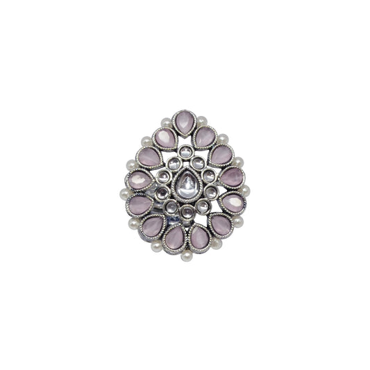 Saloni Fashion Jewellery Inspired Pear Shape Silver Plated Kundan Stone Adjustable Finger Ring For Women and Girls