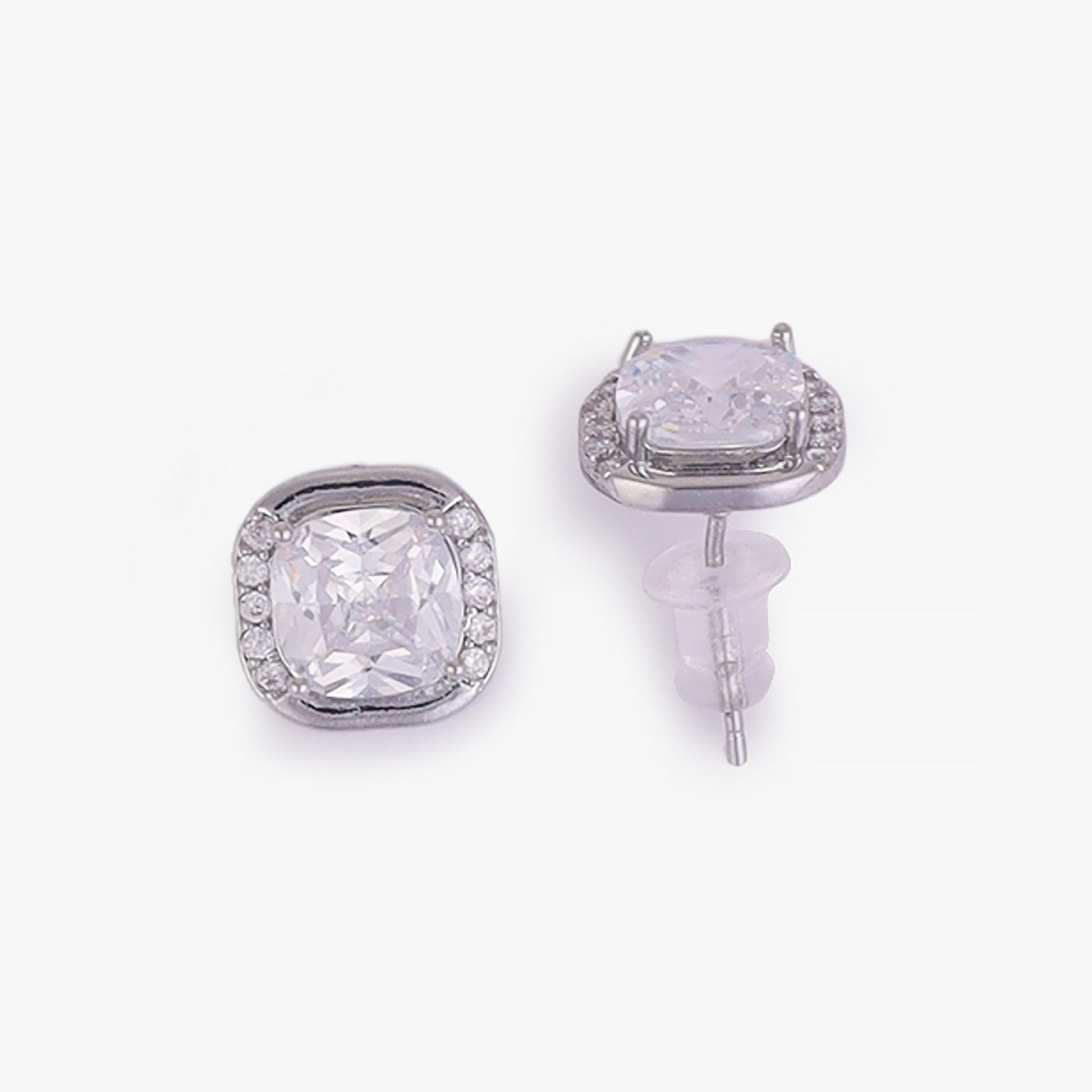Saloni Fashion Jewellery Excellent Center Studded CZ Silver Plated Stud Earring For Women