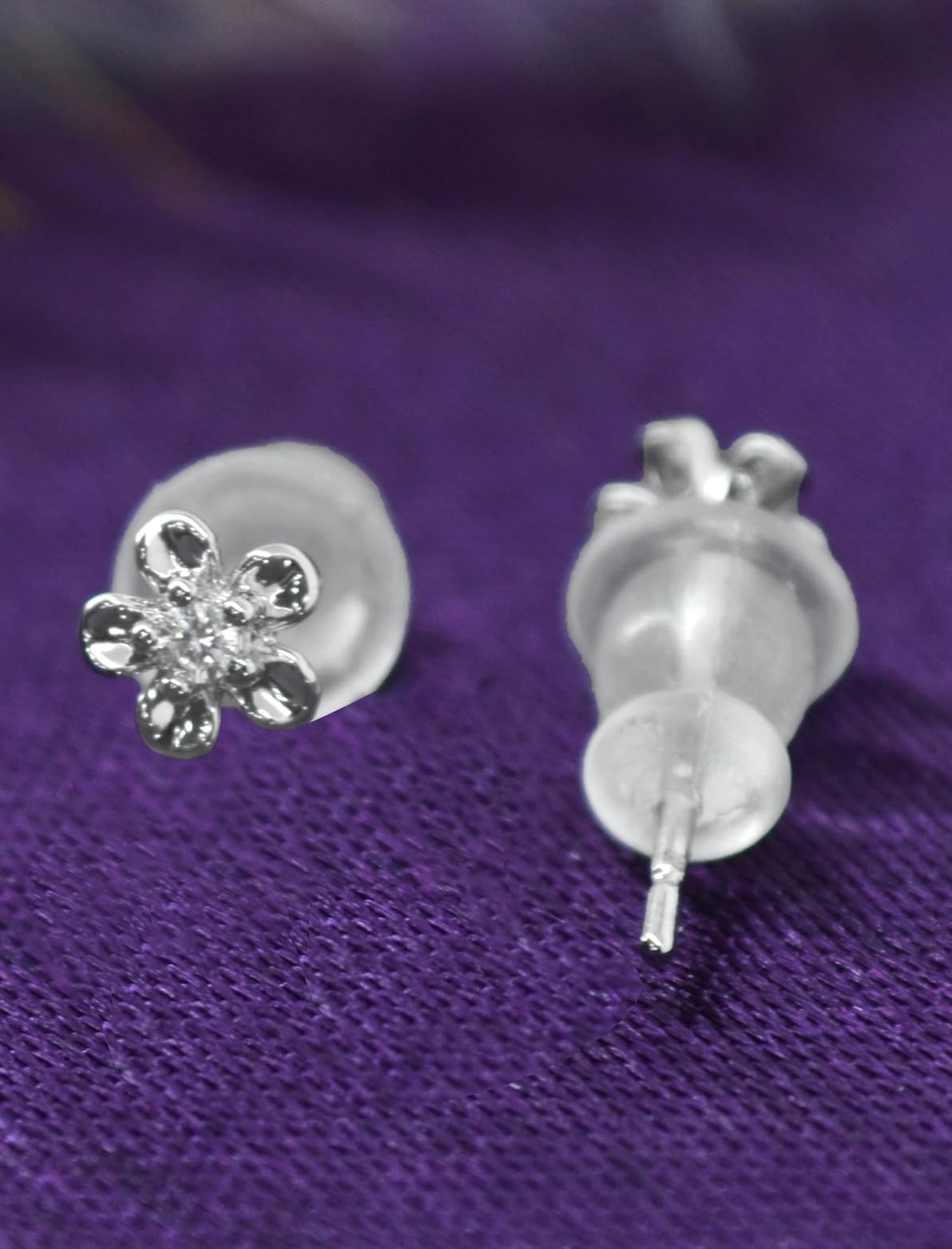 Saloni Fashion Jewellery Smooth Flower and Bow Design CZ Brass Silver Plated Set of 3 Combo Stud Earring For Women and Girls