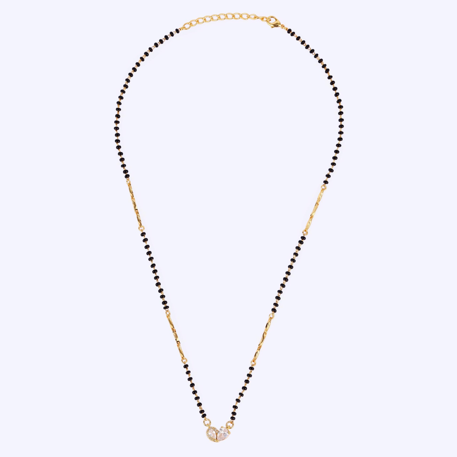 Saloni Fashion Jewellery Traditional Modern CZ Studded Oval Shape Gold Plated Black Beaded Adjustable Chain Mangalsutra For Women