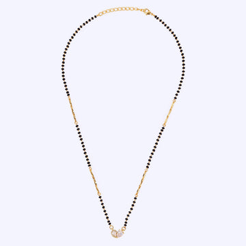 Saloni Fashion Jewellery Traditional Modern CZ Studded Oval Shape Gold Plated Black Beaded Adjustable Chain Mangalsutra For Women