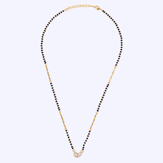 Saloni Fashion Jewellery Traditional Modern CZ Studded Oval Shape Gold Plated Black Beaded Adjustable Chain Mangalsutra For Women