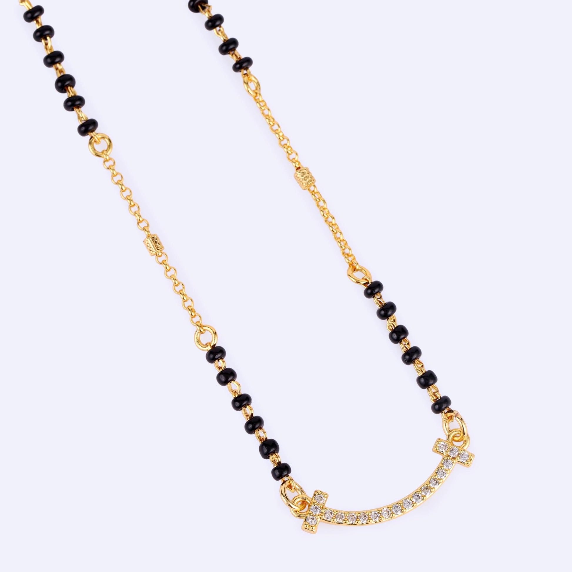 Saloni Fashion Jewellery Traditional Pretty CZ Studded Gold Plated Black Beaded Adjustable Chain Mangalsutra For Women