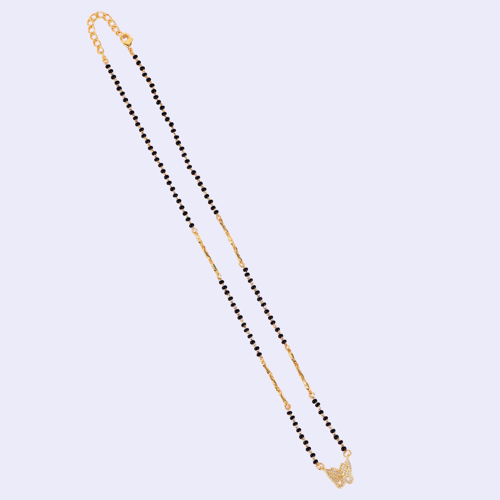 Saloni Fashion Jewellery Traditional Modish Butterfly Design Gold Plated Black Beaded Adjustable Chain Mangalsutra For Women