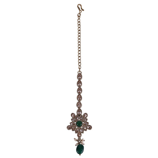 Saloni Fashion Jewellery Lavish Flower and Oval Shape Gold Plated Maang Tikka For Women and Girls