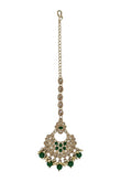 Saloni Fashion Jewellery Good-looking Chandelier Shape Mother of Pearl Green Uncut Kundan Stone Antique Gold Plated Maang Tikka For Women and Girls - view 4