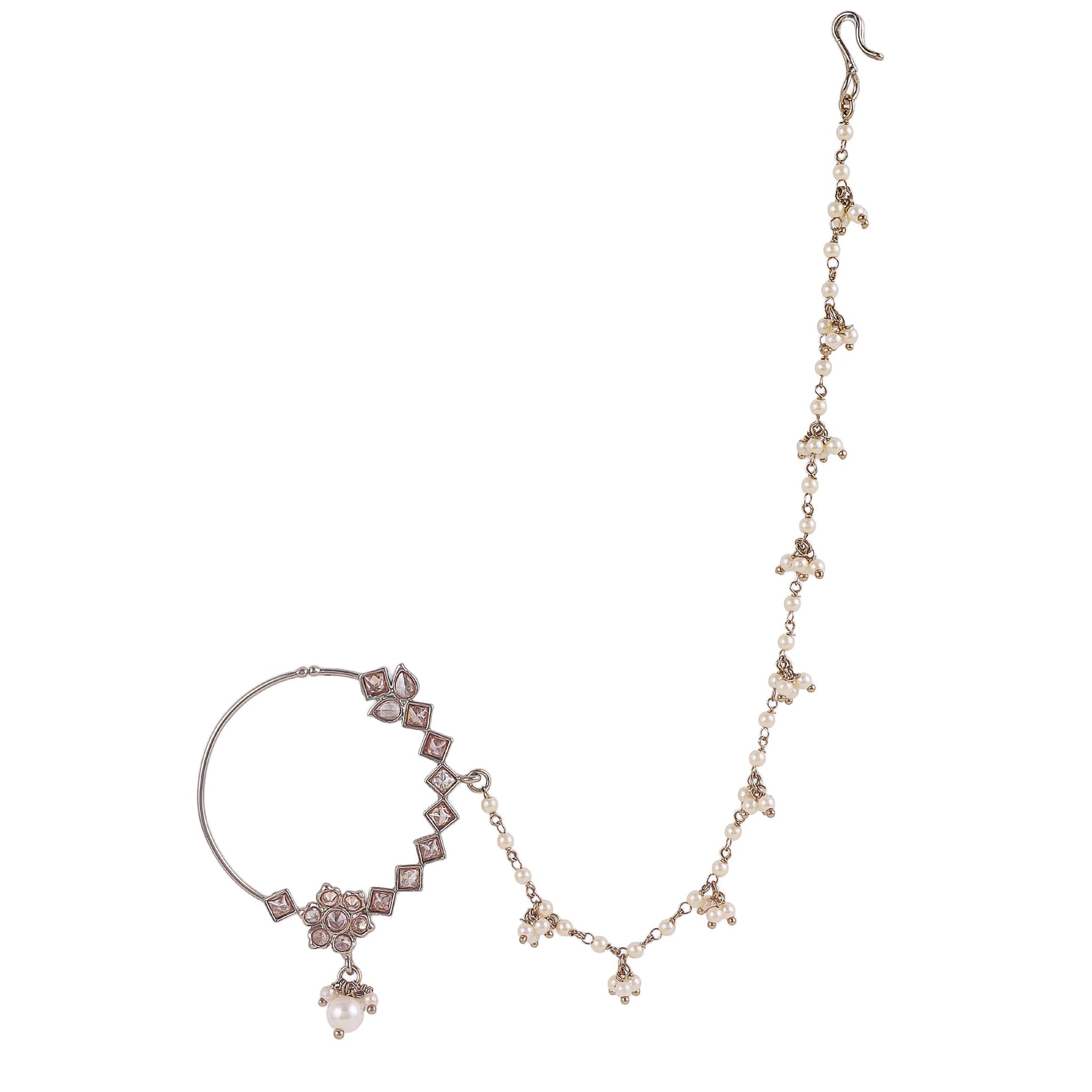 Saloni Fashion Jewellery Traditional Leaf and Flower Shape Gold Plated Nose Ring with String (Nathiya) For Women