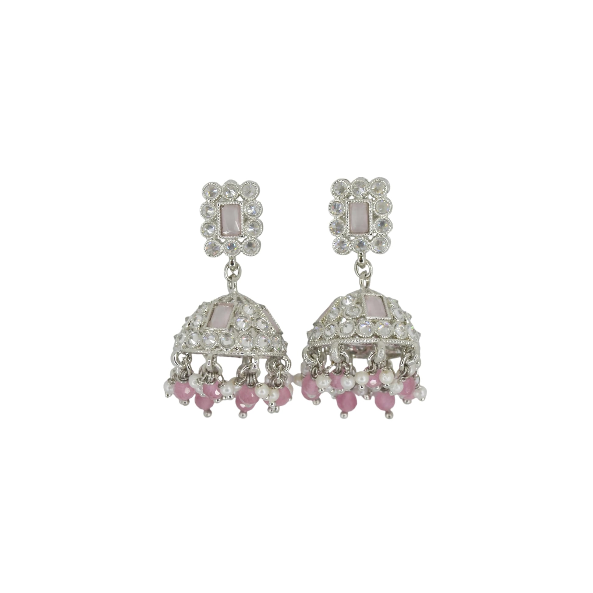 Saloni Fashion Jewellery Dazzling Square Shape Silver Plated Pink Kundan Stone Jhumki Earring For Women and Girls