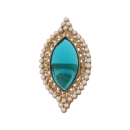 Saloni Fashion Jewellery Lovely Oval Shape Center Sky Blue Stone Gold Plated Adjustable Finger Ring For Women