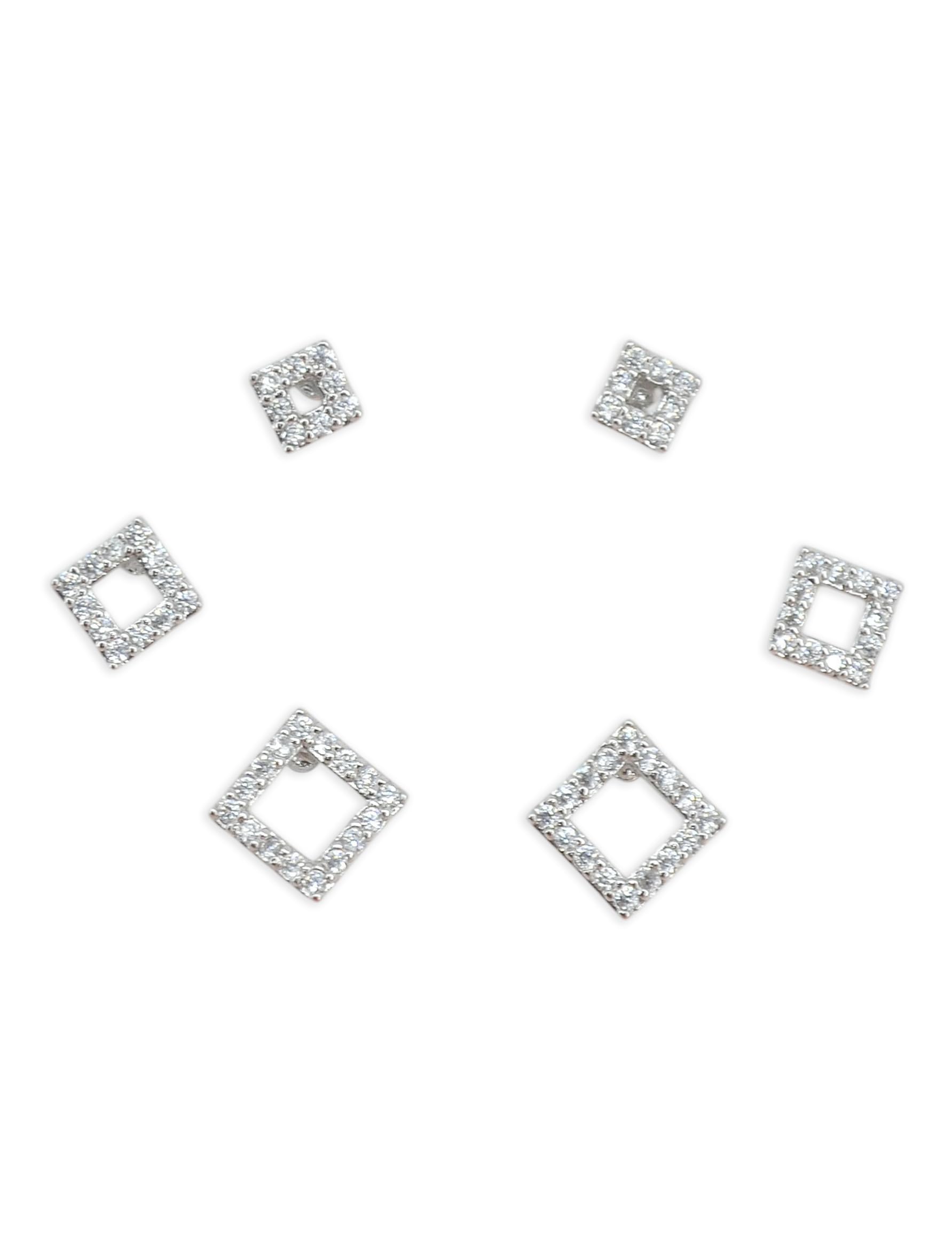 Saloni Fashion Jewellery Superb Traingle Shape CZ Brass Silver Plated Set of 3 Combo Stud Earring For Women and Girls