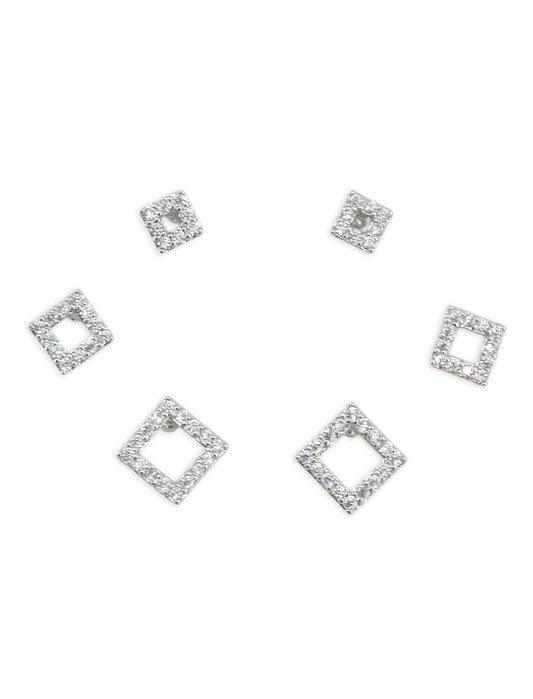 Saloni Fashion Jewellery Superb Traingle Shape CZ Brass Silver Plated Set of 3 Combo Stud Earring For Women and Girls