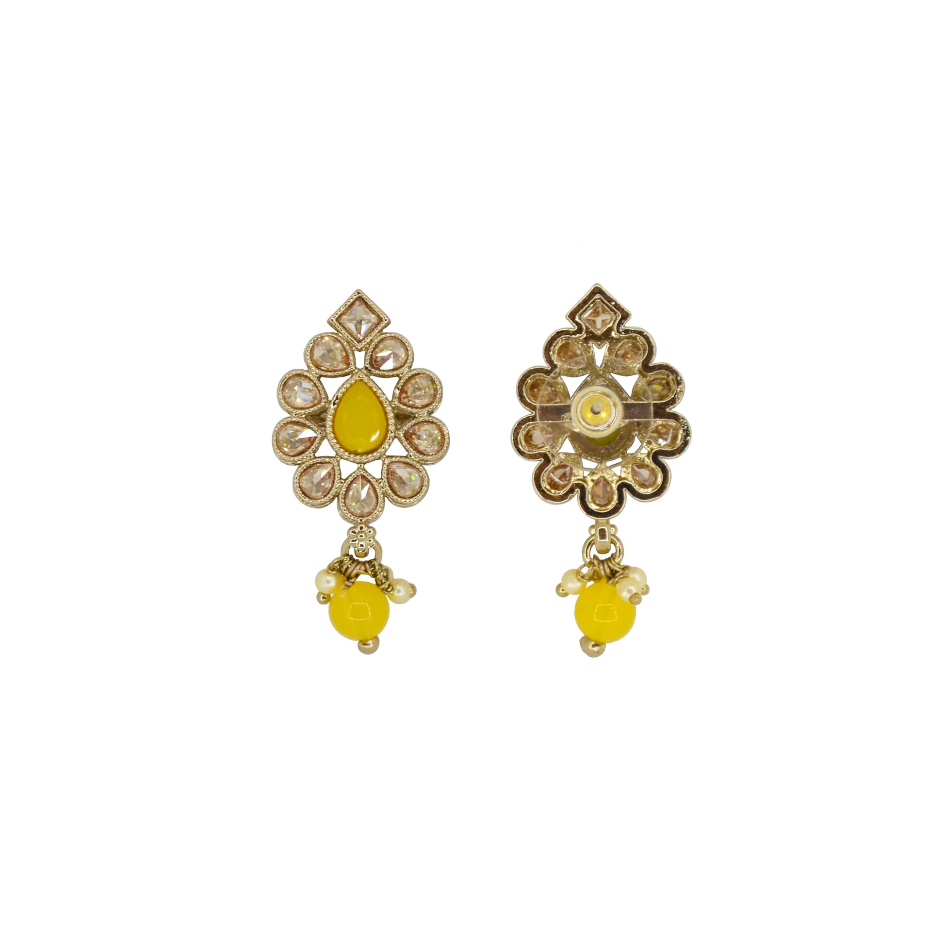 Saloni Fashion Jewellery Marvellous Oval Shape Yellow Uncut Kundan Stone Antique Gold Plated Jhumki Earring For Women and Girls