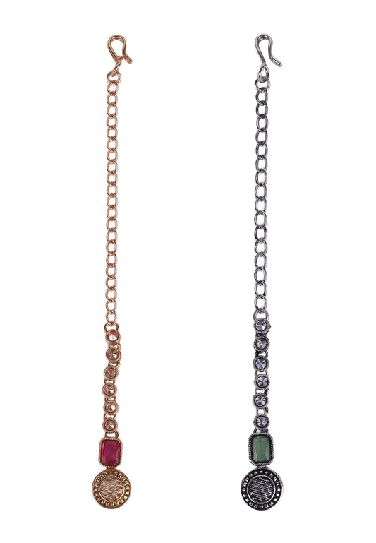 Saloni Fashion Jewellery Finely Round Shape Gold Plated Set of 2 Combo Maang Tikka For Women and Girls