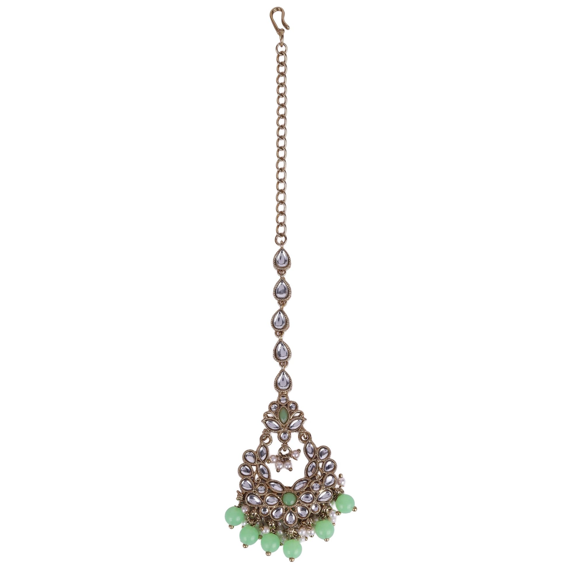 Saloni Fashion Jewellery Traditional Chandiler and Flower Shape Silver Gold Plated Brass Set of 2 Combo Maang Tikka For Women