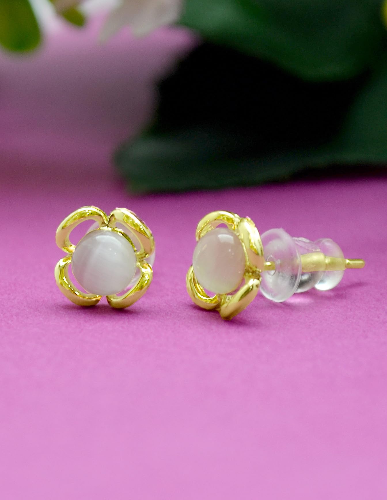 Saloni Fashion Jewellery Modish Flower Design Pearl CZ Brass Gold Plated Set of 3 Combo Stud Earring For Women and Girls