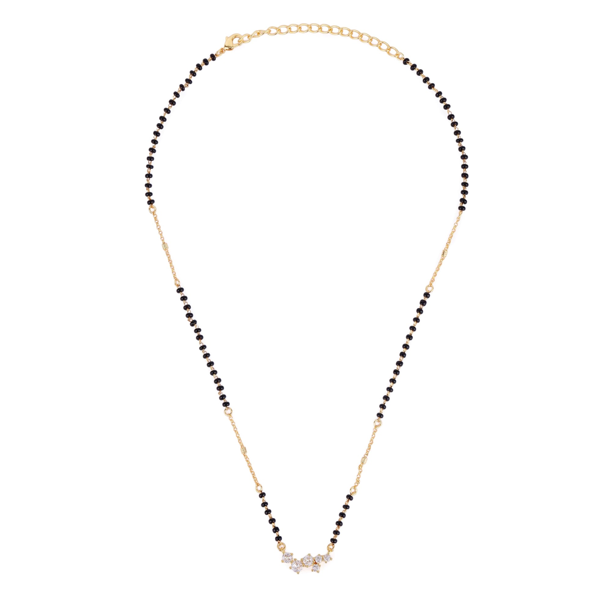 Saloni Fashion Jewellery Traditional Attractive Round Shape CZ Studded Gold Plated Black Beaded Adjustable Chain Mangalsutra For Women