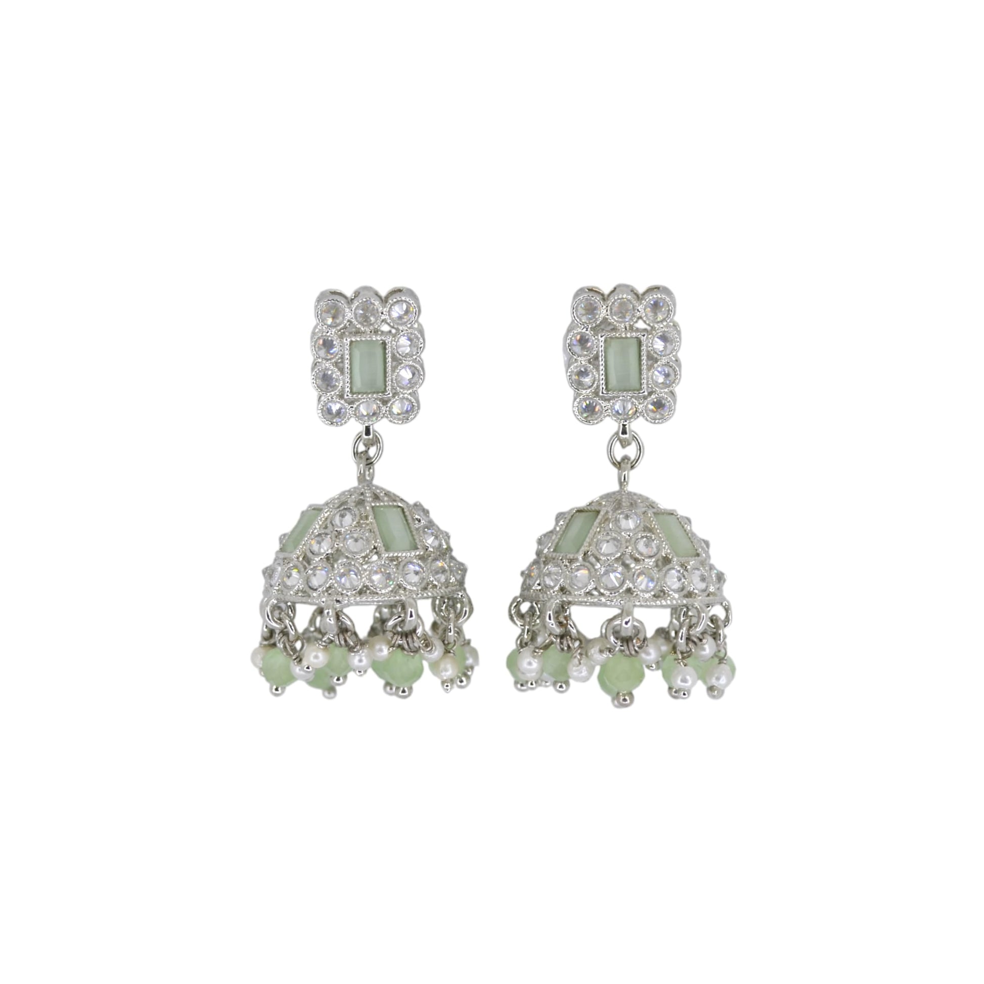 Saloni Fashion Jewellery Creative Square Shape Silver Plated Light Green Kundan Stone Jhumki Earring For Women and Girls